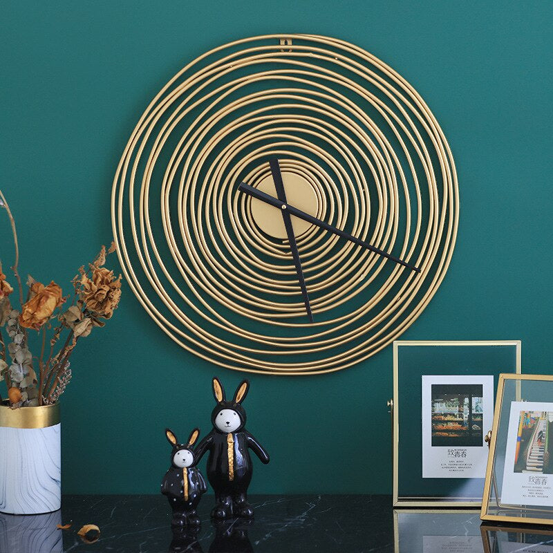 Modern Wall Clock  Spiral Gold Metal Design - Detailed view