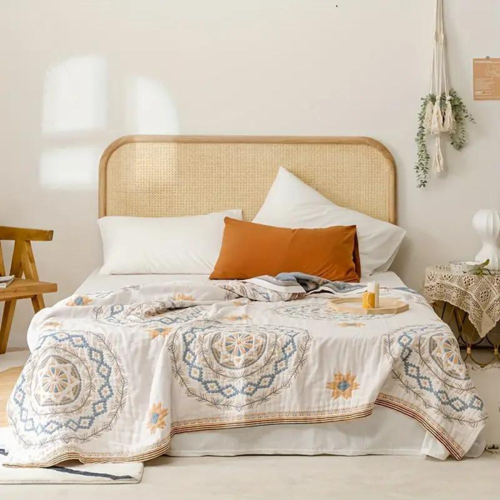 Wendbare Baumwollstruktur in weicher Premiumqualität mit Mandala Muster Boho Überwurfdecke für Sofa und Bett