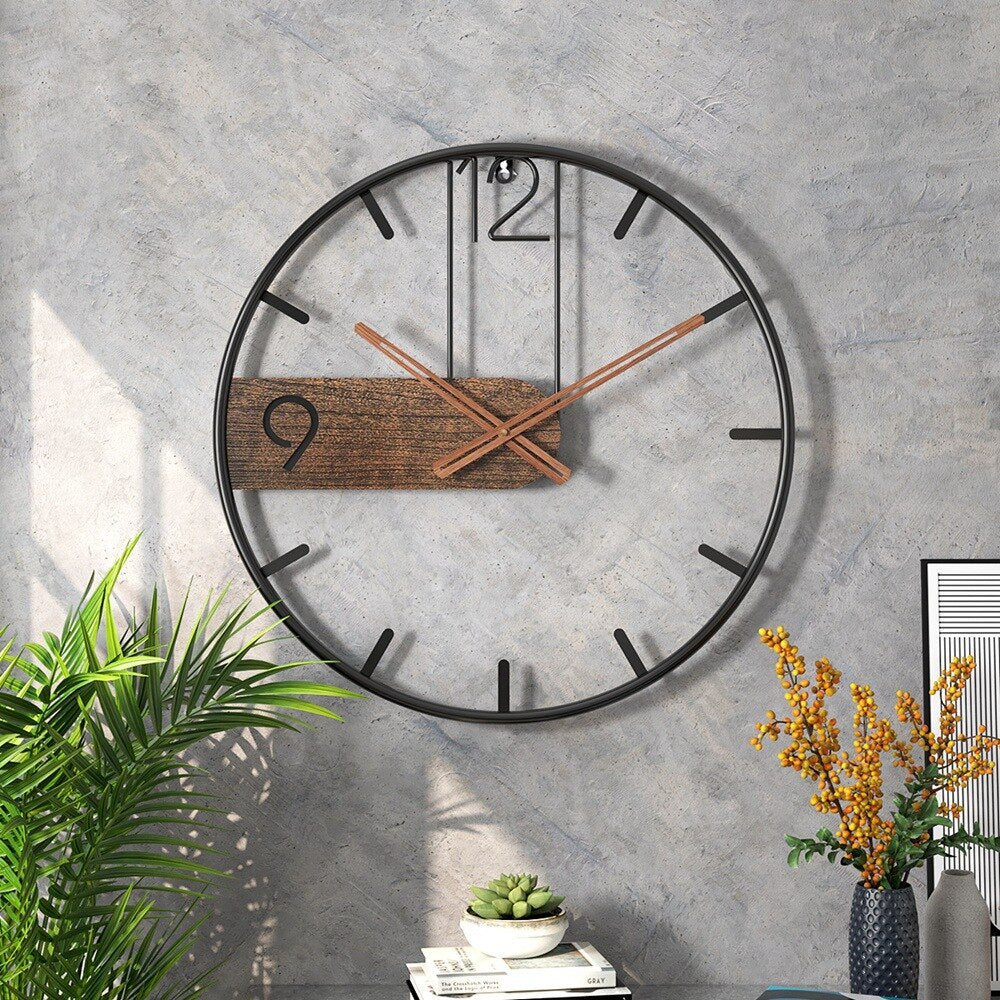 Modern Wall Clock  Steel Frame With Walnut Accent - Detailed view