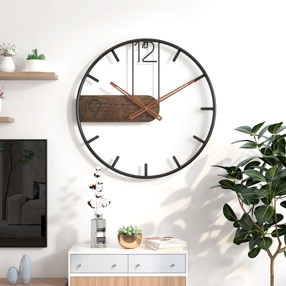 Modern Wall Clock  Steel Frame With Walnut Accent - Product example