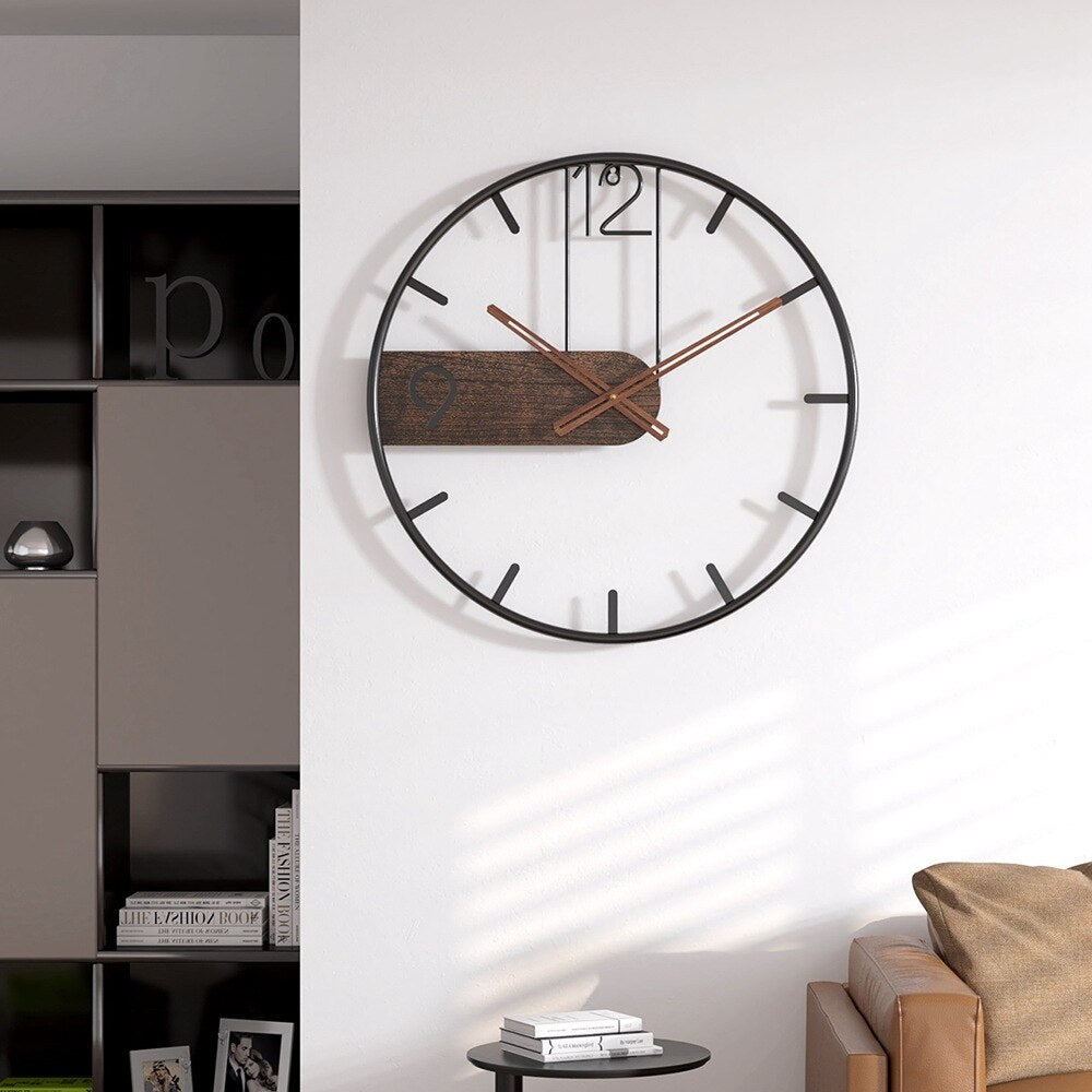Modern Wall Clock  Steel Frame With Walnut Accent - Product detail 4