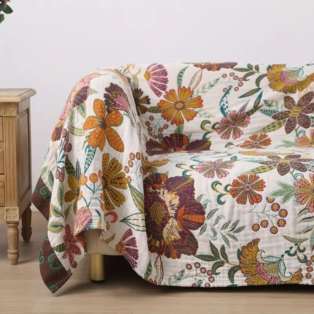 Wendbare Florale Jacquard Baumwolldecke Jardin Stil in Weicher Premiumqualität für ein gemütliches Zuhause
