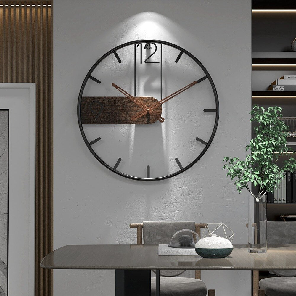 Modern Wall Clock  Steel Frame With Walnut Accent - Product showcase
