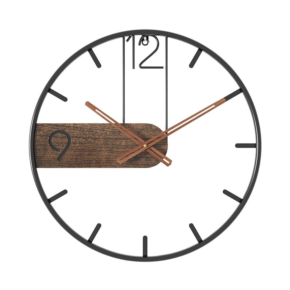 Modern Wall Clock  Steel Frame With Walnut Accent - Product detail 5