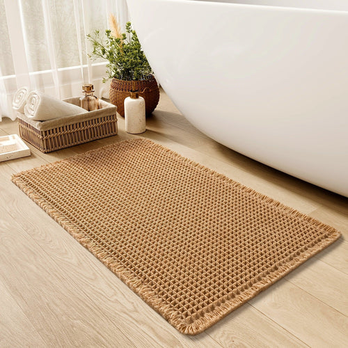 Badmat met wafelstructuur en franjes – Ultra absorberend, anti-slip en stijlvol design