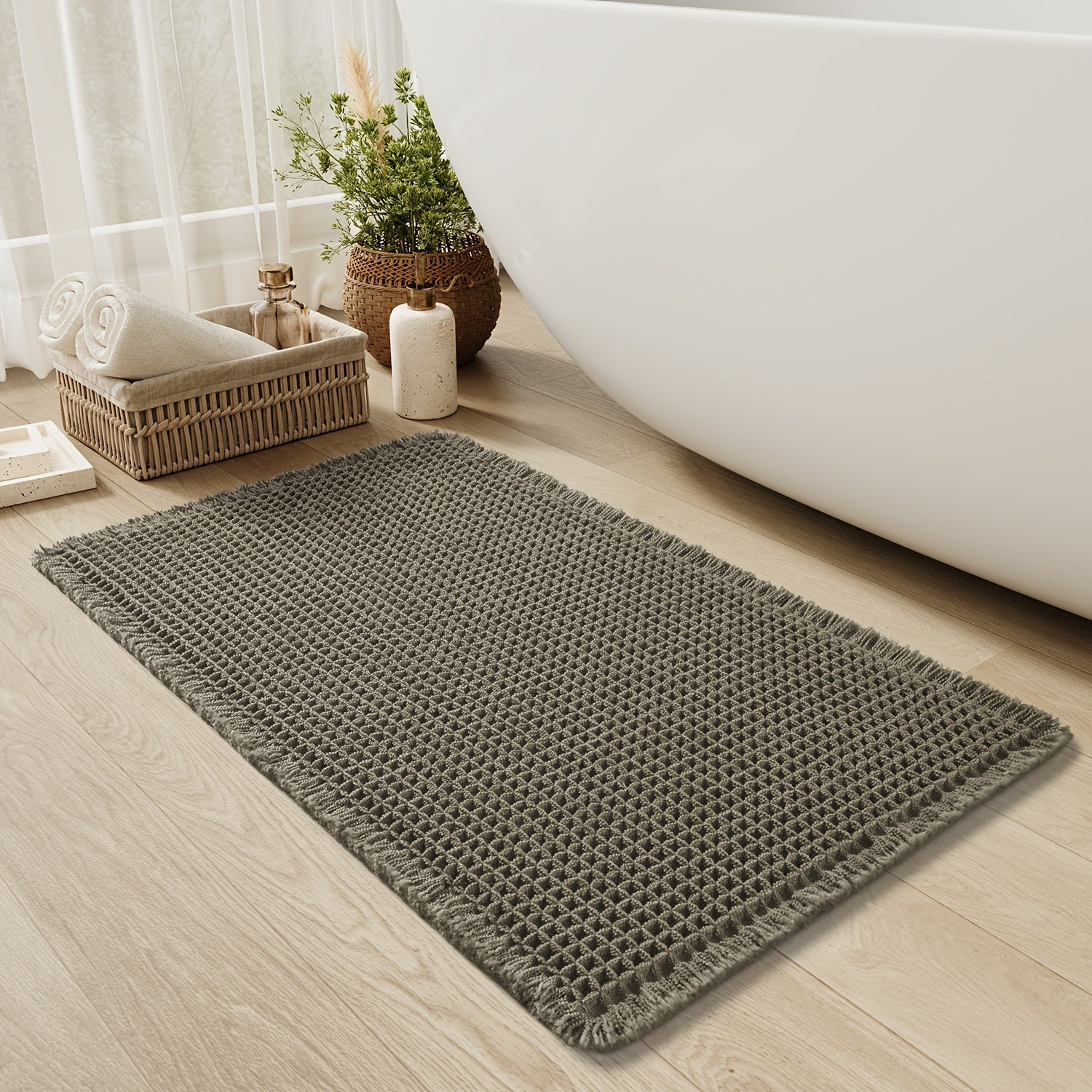 Badmat met wafelstructuur en franjes – Ultra absorberend, anti-slip en stijlvol design