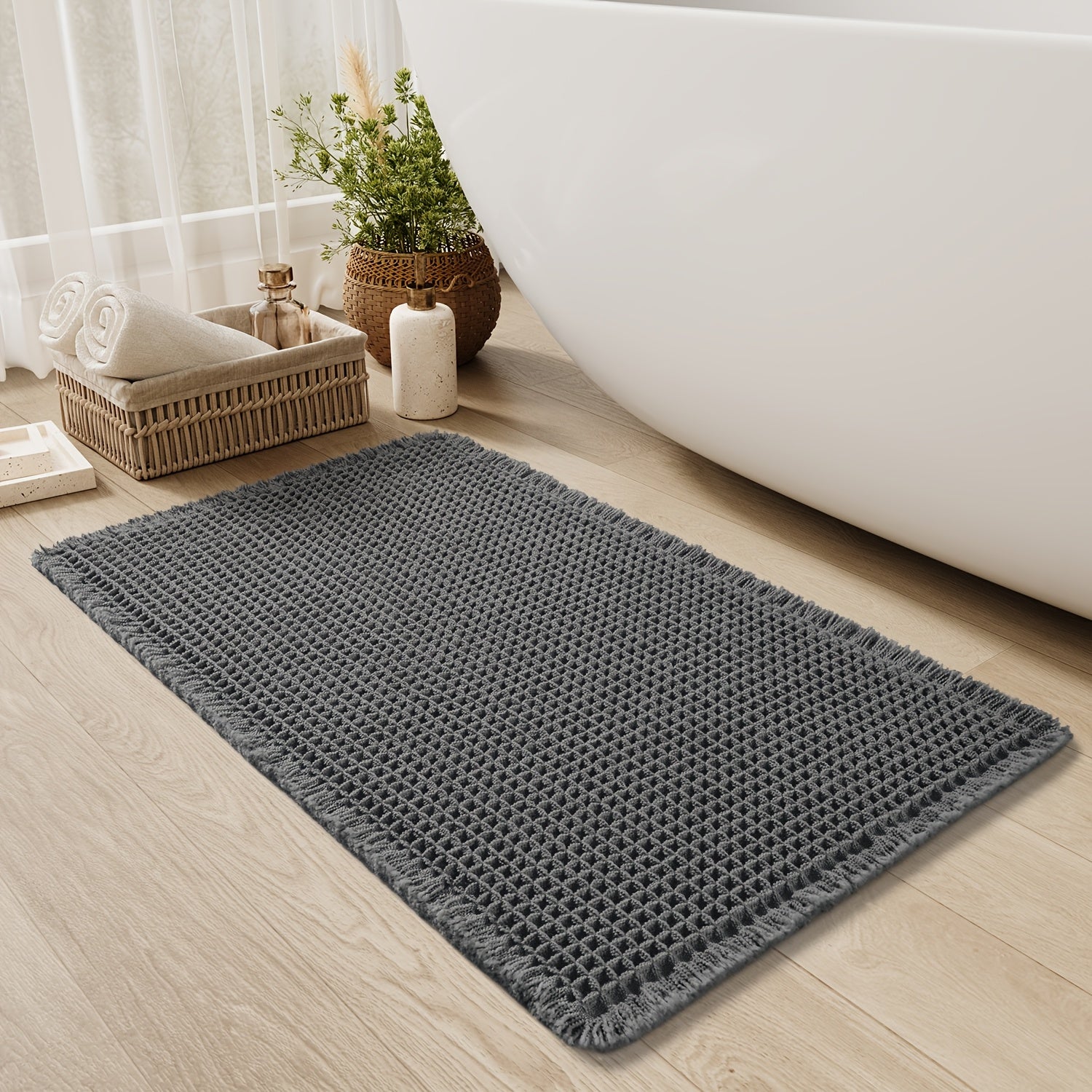Badmat met wafelstructuur en franjes – Ultra absorberend, anti-slip en stijlvol design
