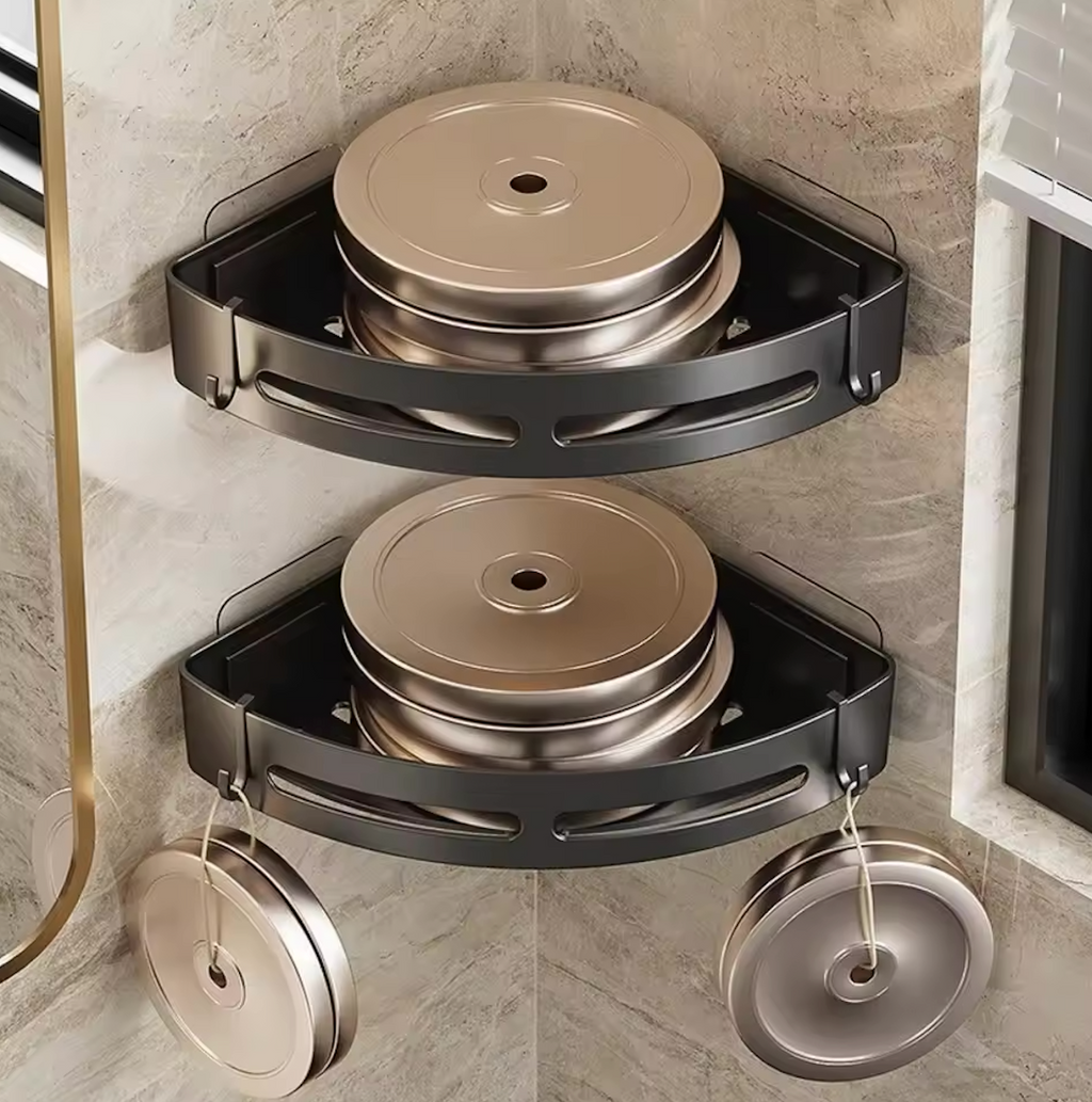 Doucherek zonder boren – Wandplank badkamer zwart aluminium, sterk & roestvrij