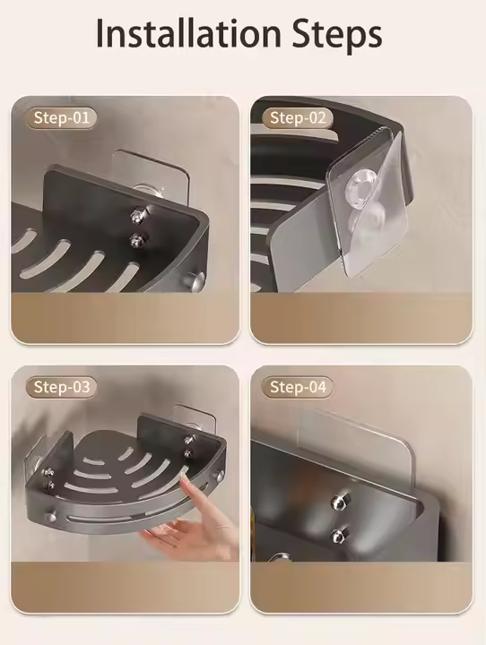 Doucherek zonder boren – Wandplank badkamer zwart aluminium, sterk & roestvrij