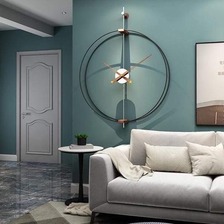 Modern Wall Clock  Large Minimalist Design with Bronze Hands - Detailed view