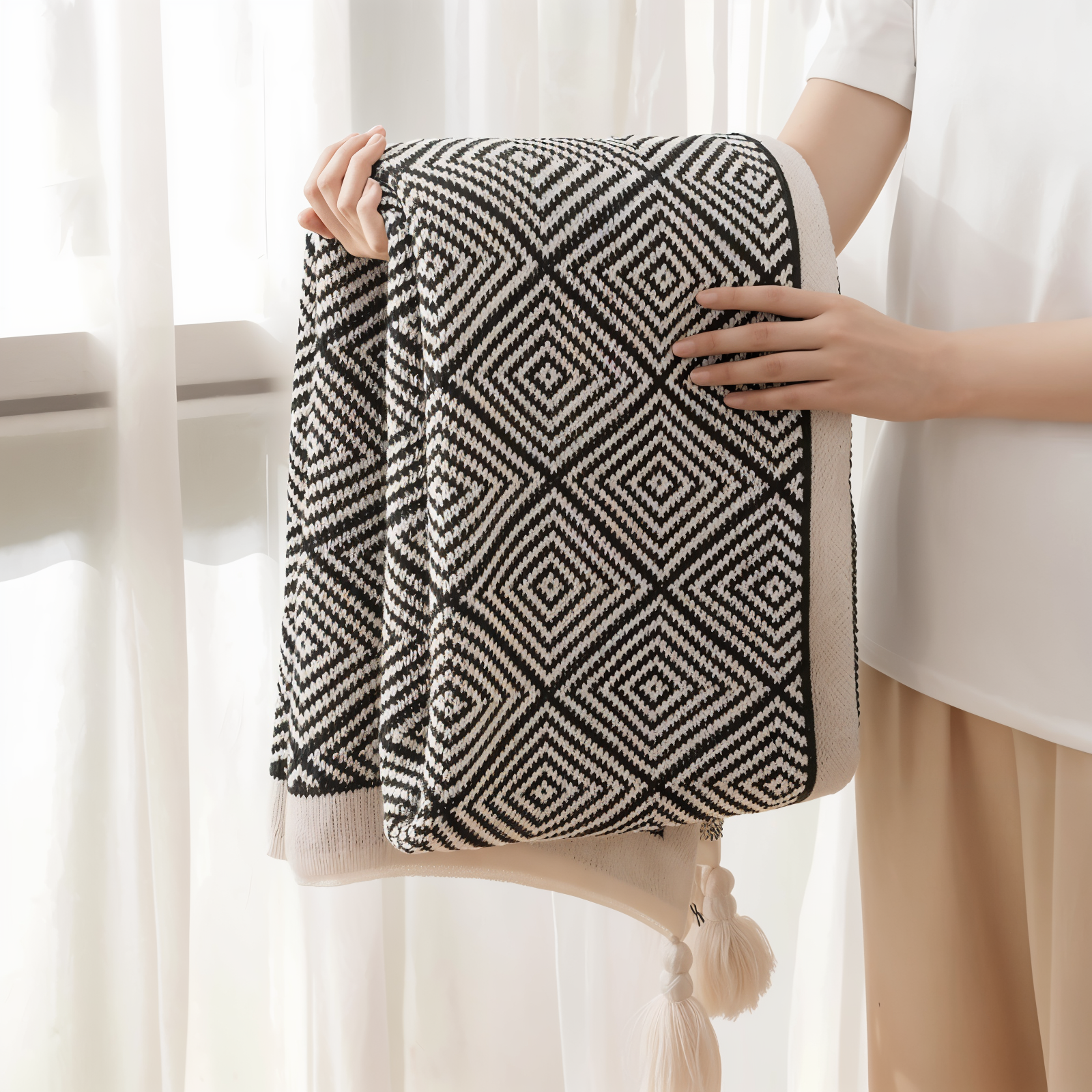 Schwarz-weißes geometrisches Design mit weicher Oberfläche für moderne Wohnakzente