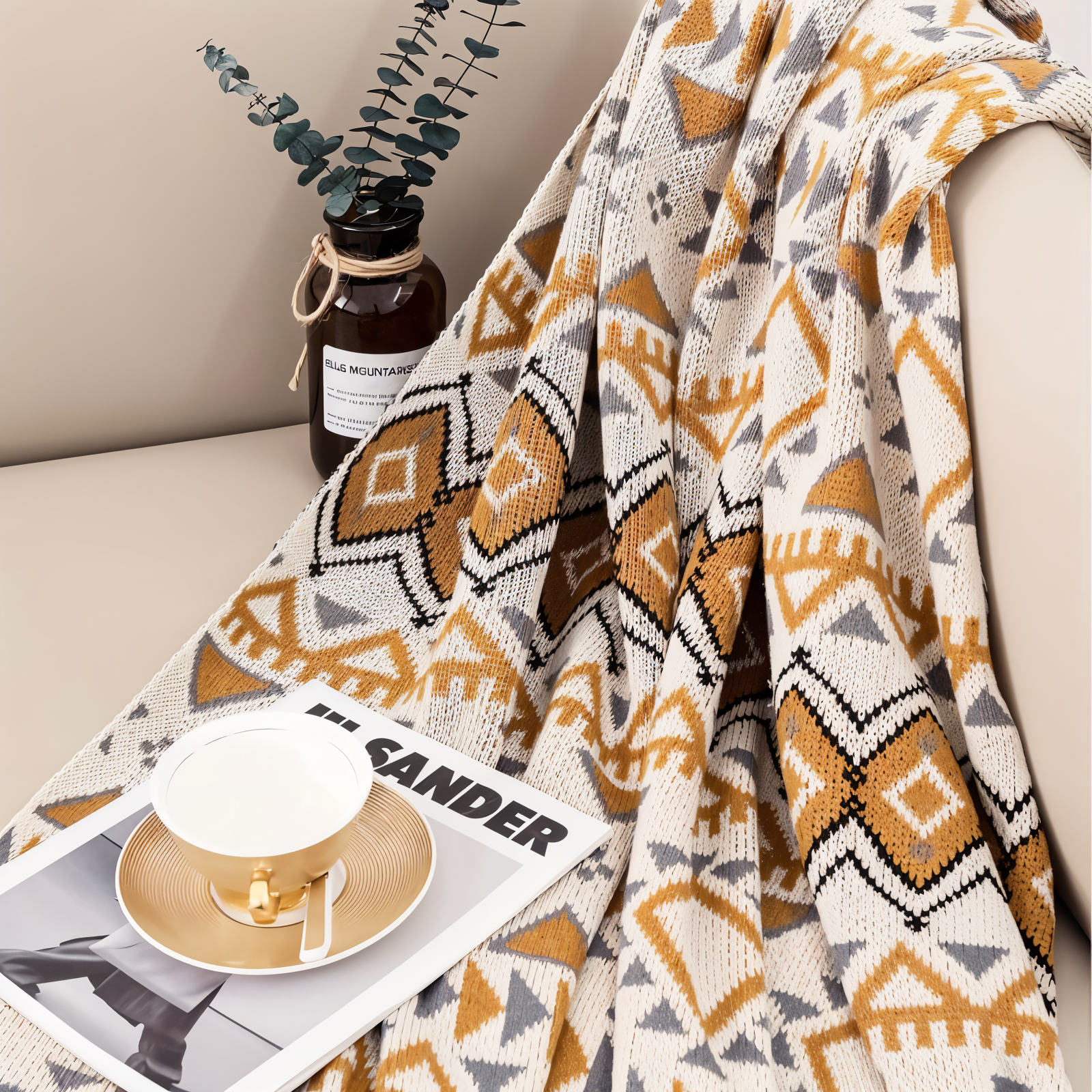 Boho-inspiriertes geometrisches Design mit weicher Struktur für stilvolle Wohnbereiche