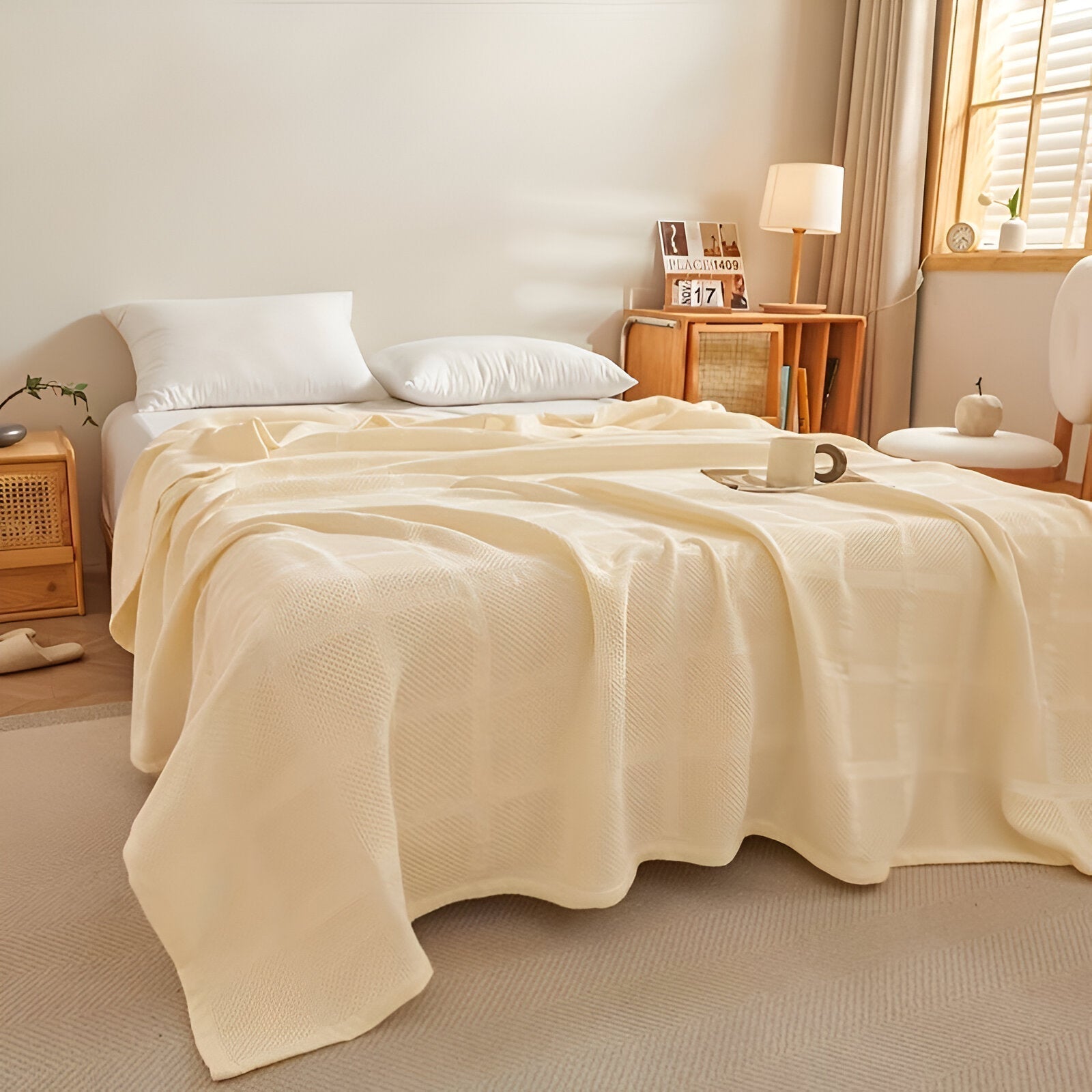 Luftige Baumwoll-Waffelstruktur für eine natürliche und harmonische Wohnatmosphäre