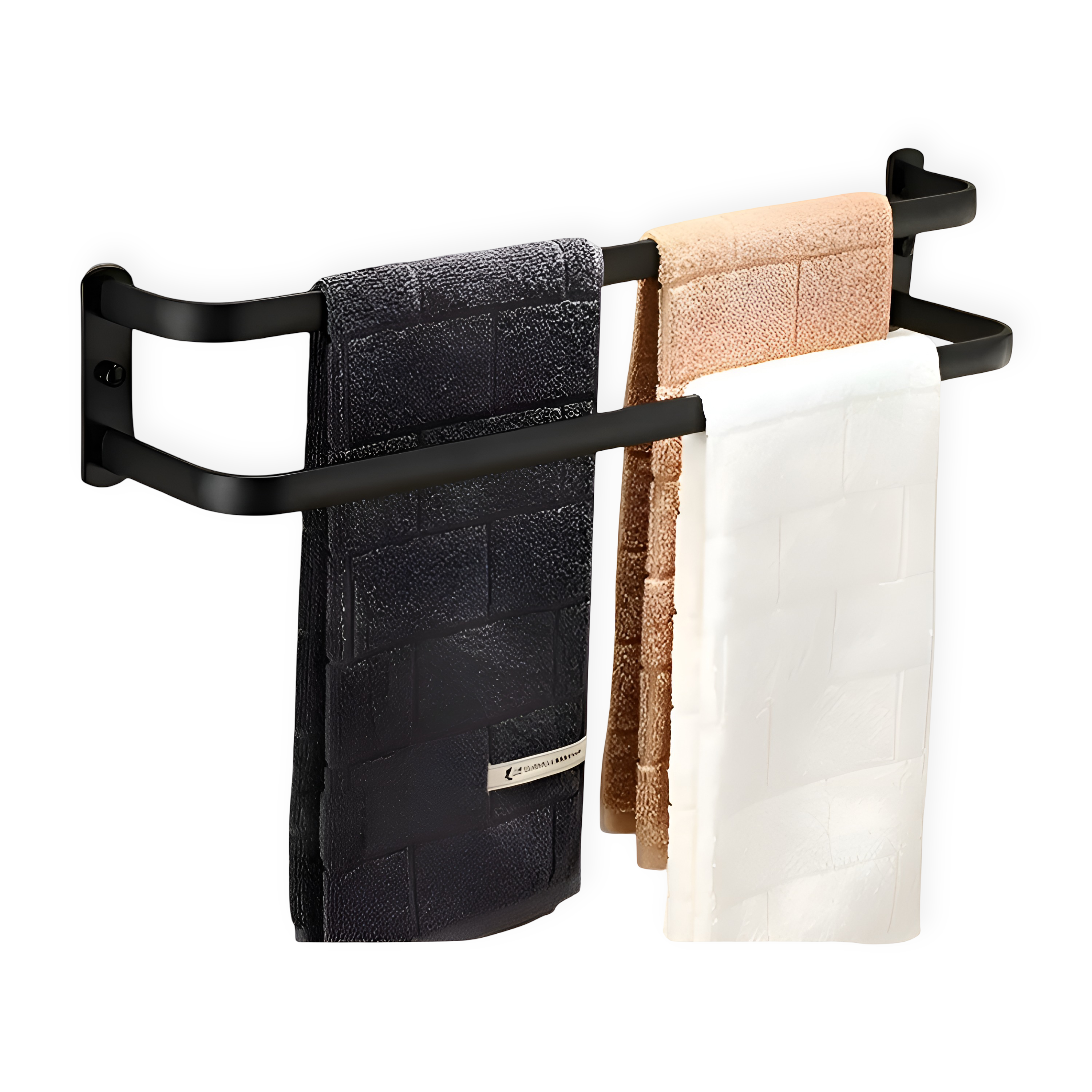 LuxeRack – Wandgemonteerde Handdoekhouder van Aluminium met 2 of 3 Stangen – Zwart, Modern, Ruimtebesparend en Zonder Boren