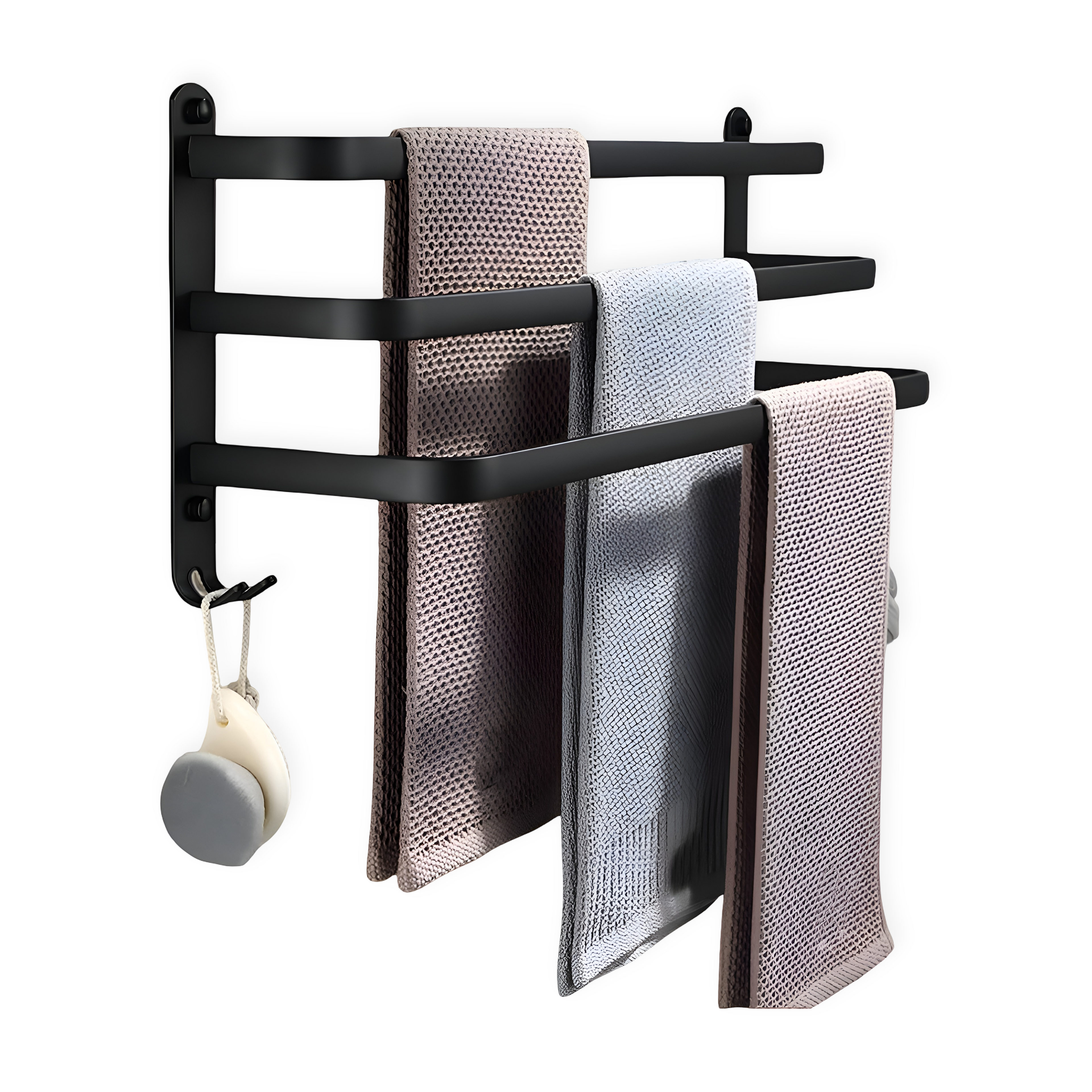 LuxeRack – Wandgemonteerde Handdoekhouder van Aluminium met 2 of 3 Stangen – Zwart, Modern, Ruimtebesparend en Zonder Boren