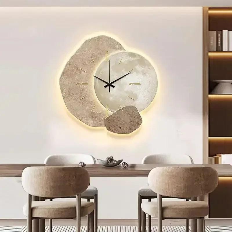 Modern Wall Clock  Textured Wood Lunar Design - Product detail 4