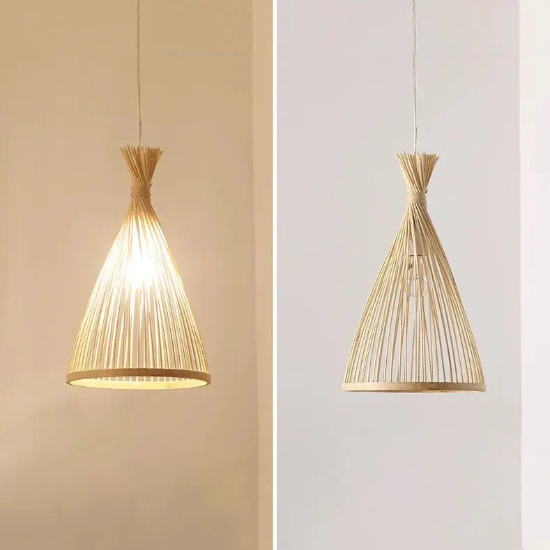 Naturbelassene Bambus Pendelleuchte Teepee Stil Mit Rattan Geflecht Und Warmer Ausstrahlung Für Wohnzimmer Und Mehr