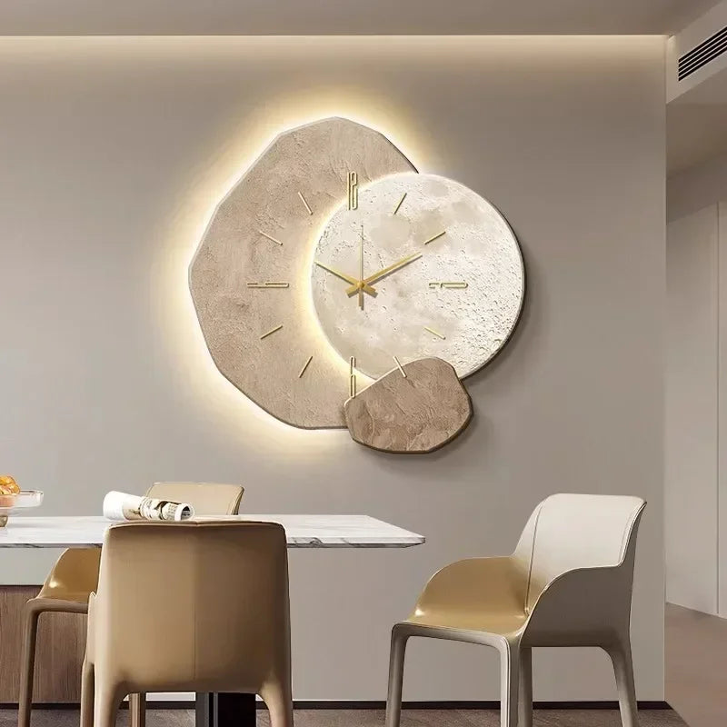 Modern Wall Clock  Textured Wood Lunar Design - Product showcase