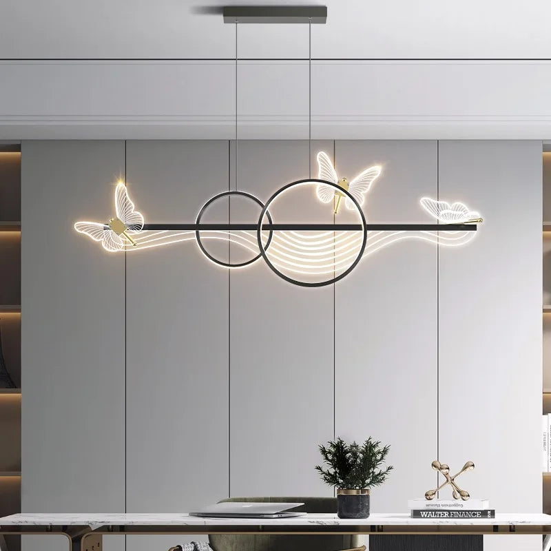 Elegante Goldene LED Pendelleuchte Mit Fernbedienung Dimmbar Über Esstisch Kücheninsel Und Wohnzimmer