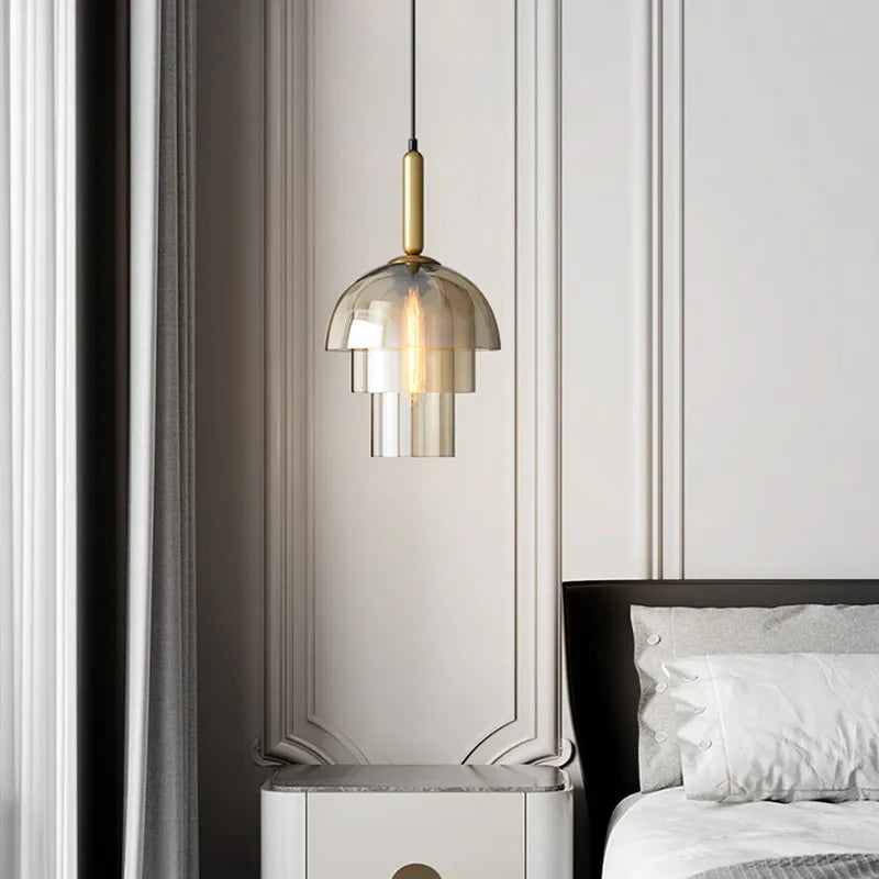 Luxuriöse Pendelleuchte Mit Drei Champagnerfarbenen Glasschirmen Im Art Deco Stil Für Wohnzimmer Und Esszimmer