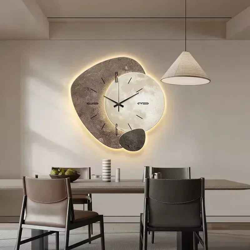 Modern Wall Clock  Textured Wood Lunar Design - Product example