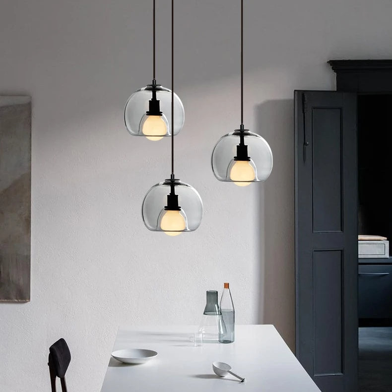 Handgeblasenes Glaspendel Dimmbar Mit Verstellbarem Kabel Rauch Klar Bernstein Pendelleuchte