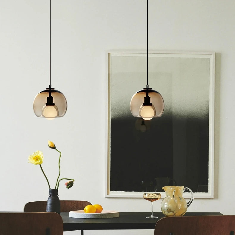 Handgeblasenes Glaspendel Dimmbar Mit Verstellbarem Kabel Rauch Klar Bernstein Pendelleuchte