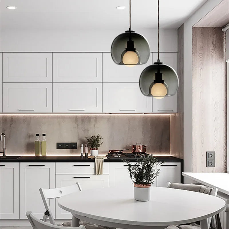 Handgeblasenes Glaspendel Dimmbar Mit Verstellbarem Kabel Rauch Klar Bernstein Pendelleuchte