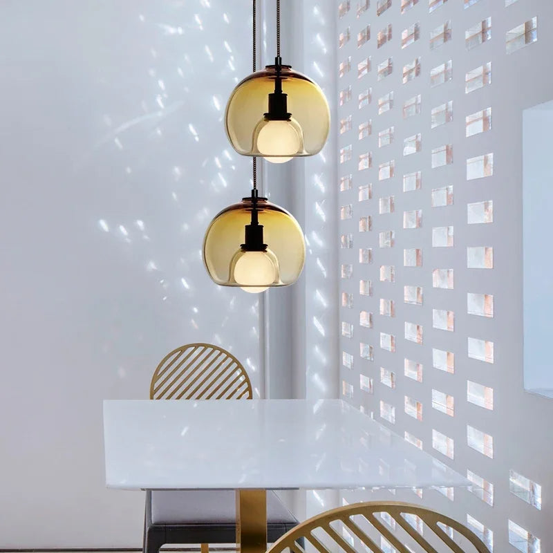 Handgeblasenes Glaspendel Dimmbar Mit Verstellbarem Kabel Rauch Klar Bernstein Pendelleuchte