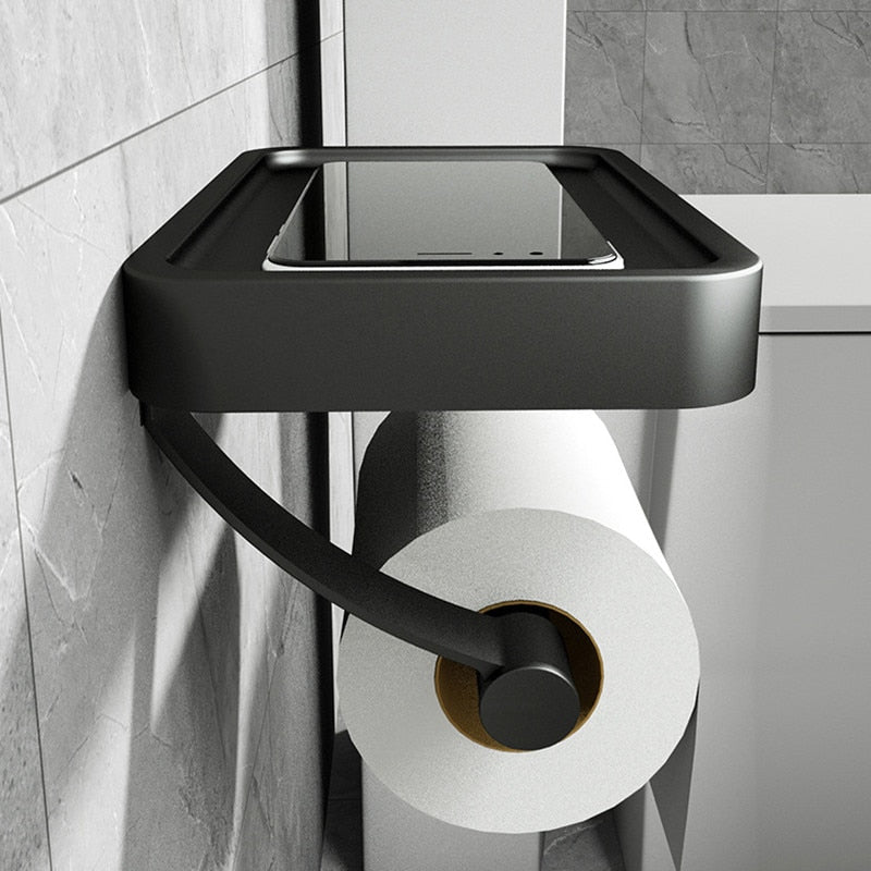 AuroLine Luxe Wandtoiletrolhouder – Stijlvol Design met Praktisch Opbergplateau