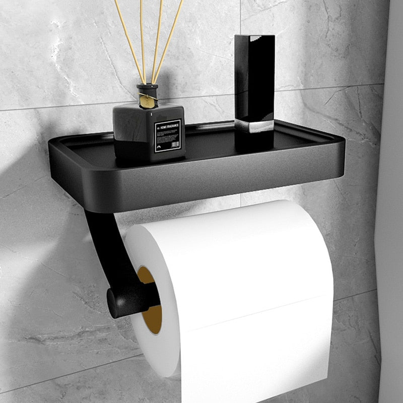 AuroLine Luxe Wandtoiletrolhouder – Stijlvol Design met Praktisch Opbergplateau