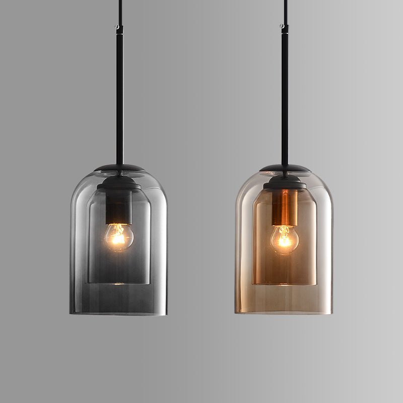 RetroGlanz Hanglamp – Mid-Century Design van Glas & IJzer, Dimbare LED Pendellamp met Rokerig Grijs of Roestkleurige Kap, Luxe voor Woonkamer of Keuken