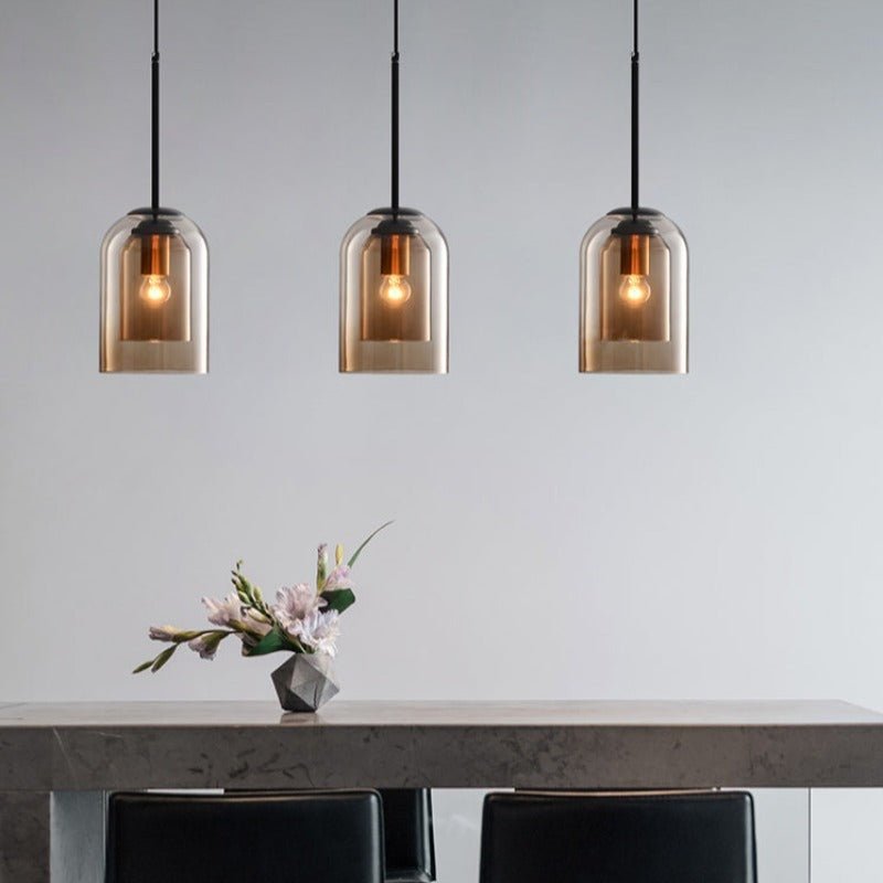 RetroGlanz Hanglamp – Mid-Century Design van Glas & IJzer, Dimbare LED Pendellamp met Rokerig Grijs of Roestkleurige Kap, Luxe voor Woonkamer of Keuken