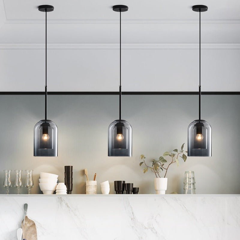 RetroGlanz Hanglamp – Mid-Century Design van Glas & IJzer, Dimbare LED Pendellamp met Rokerig Grijs of Roestkleurige Kap, Luxe voor Woonkamer of Keuken