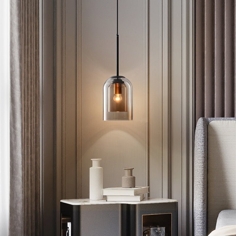 RetroGlanz Hanglamp – Mid-Century Design van Glas & IJzer, Dimbare LED Pendellamp met Rokerig Grijs of Roestkleurige Kap, Luxe voor Woonkamer of Keuken