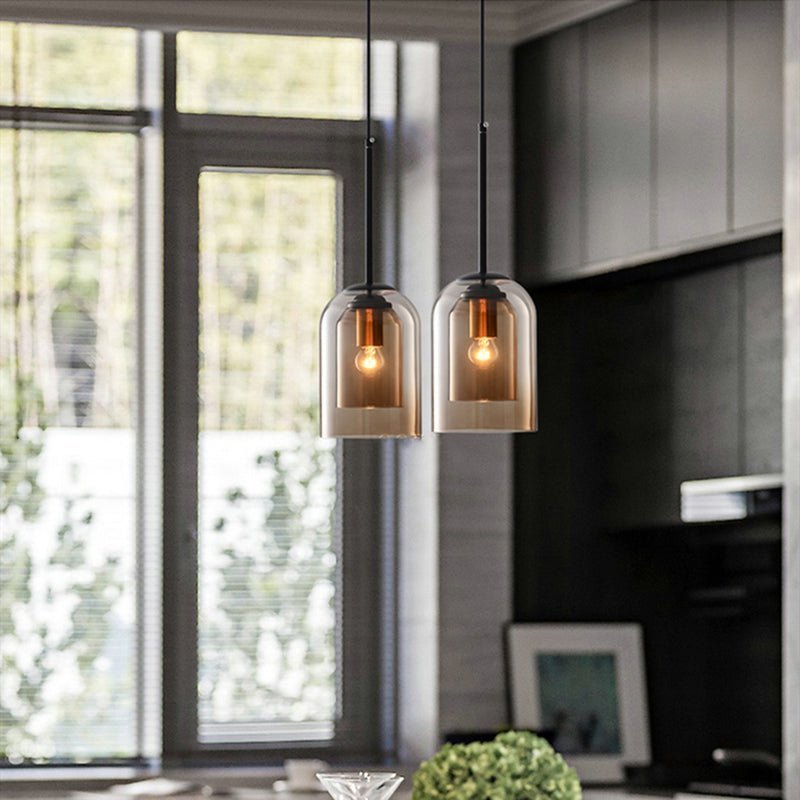 RetroGlanz Hanglamp – Mid-Century Design van Glas & IJzer, Dimbare LED Pendellamp met Rokerig Grijs of Roestkleurige Kap, Luxe voor Woonkamer of Keuken